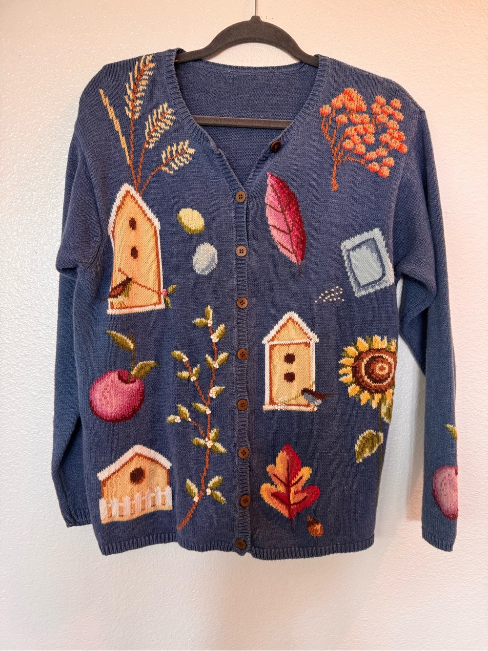 Marisa Christina birdhouse Sweater Women’s L Quirky Ms. Frizzle Cottagecore